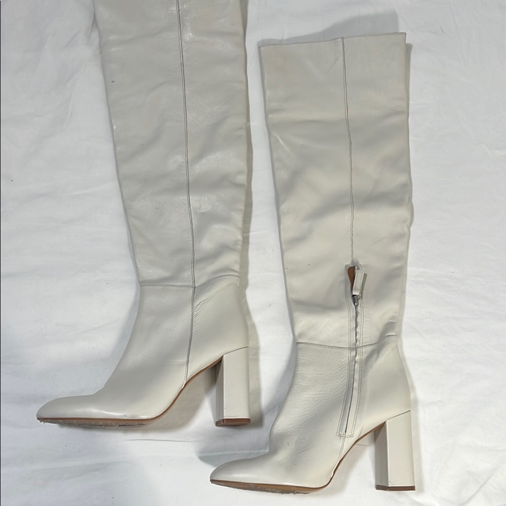Zara White/Ivory Leather Knee-High Boots